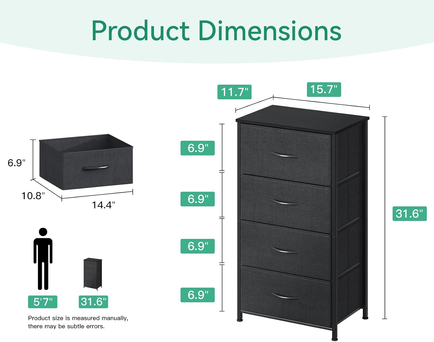 Compact Fabric Dresser with 4 Drawers – Space-Saving Storage for Small Rooms