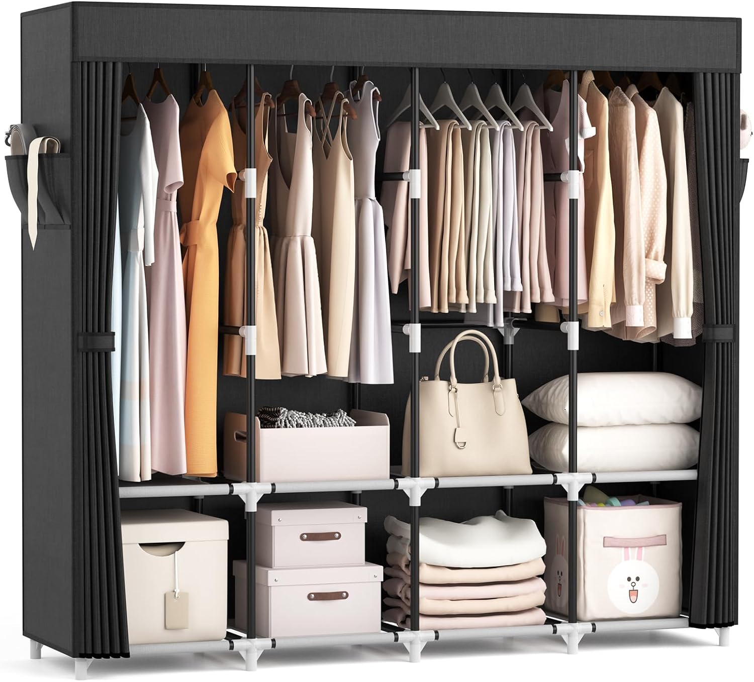 Large Capacity Portable Closet with Cover – Free Standing Wardrobe Organizer