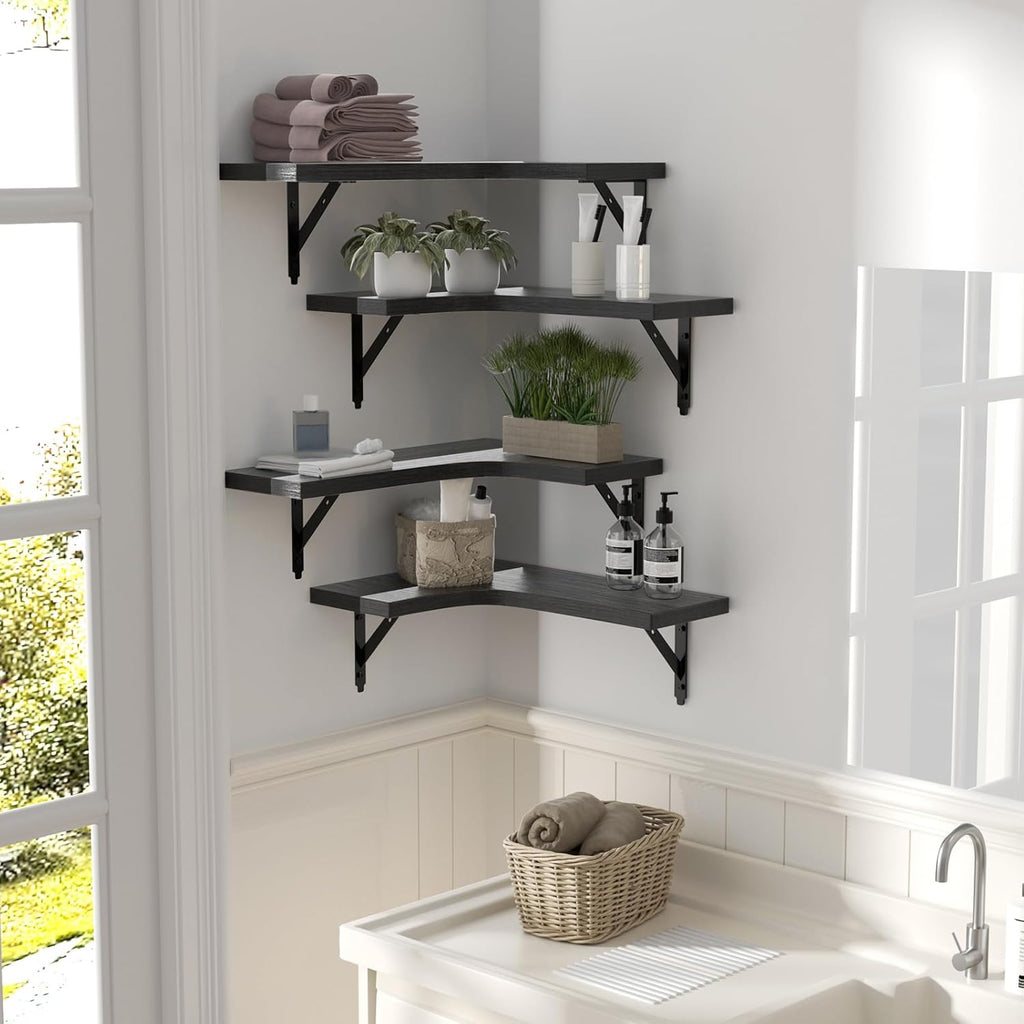 Rustic Corner Floating Shelves – Wall Mounted Set of 4