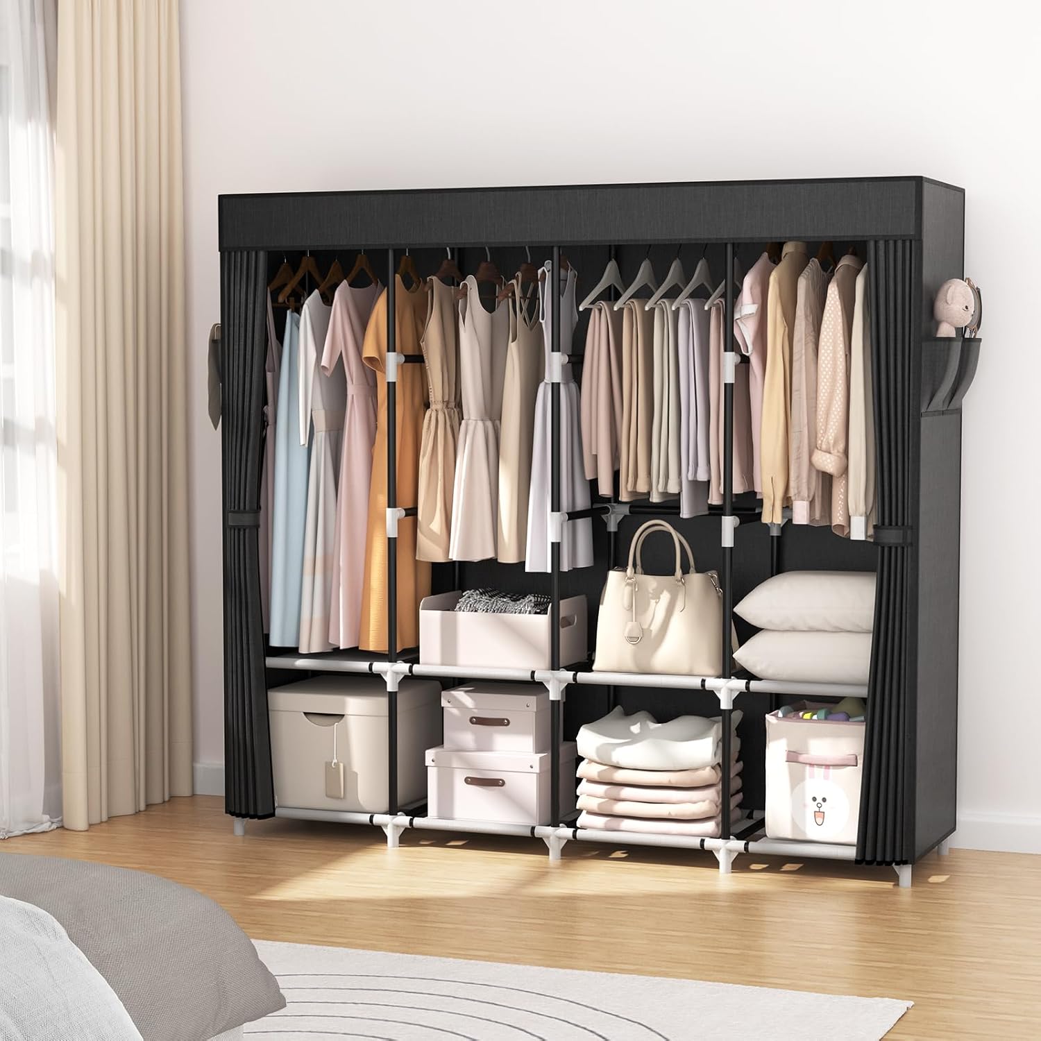 Large Capacity Portable Closet with Cover – Free Standing Wardrobe Organizer