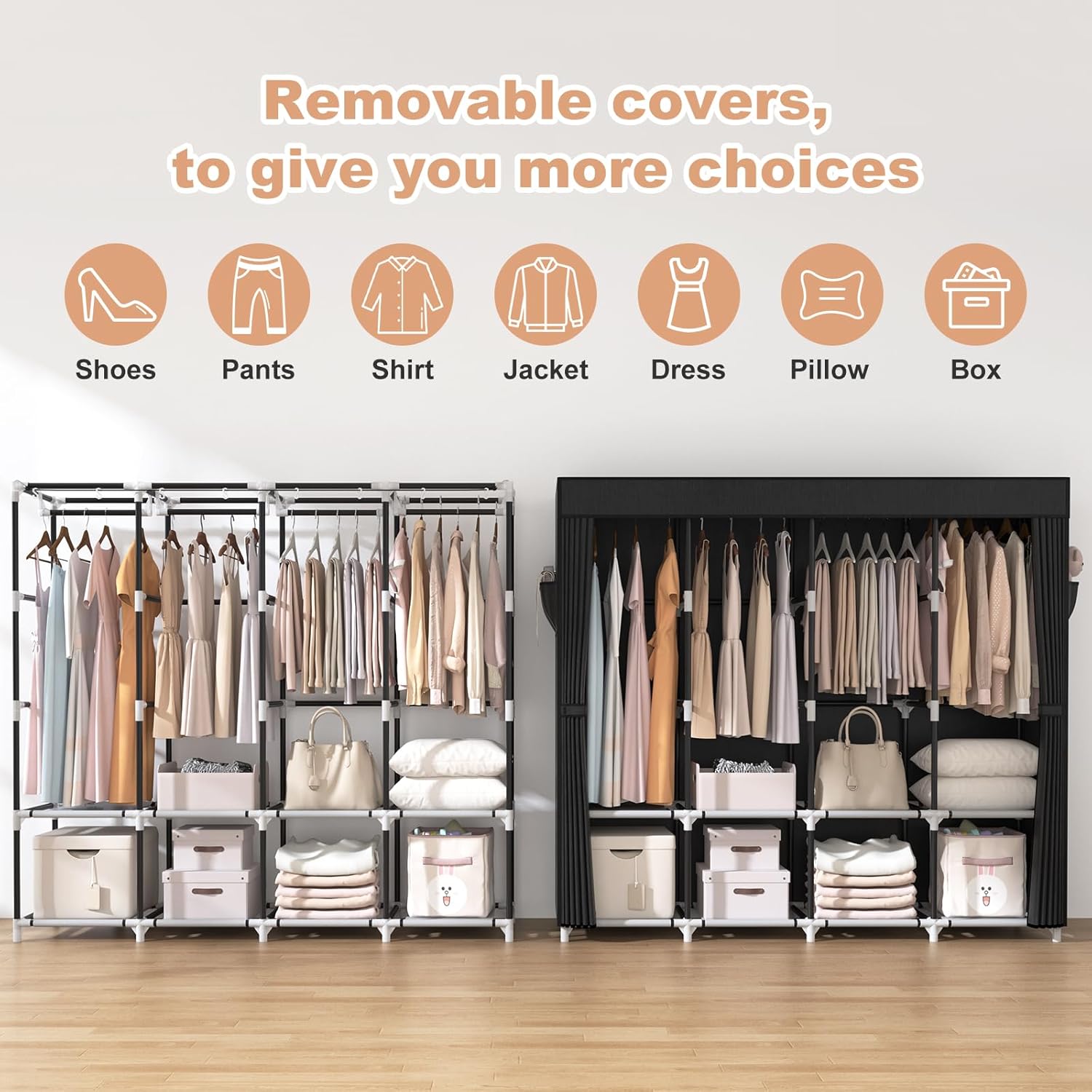Large Capacity Portable Closet with Cover – Free Standing Wardrobe Organizer