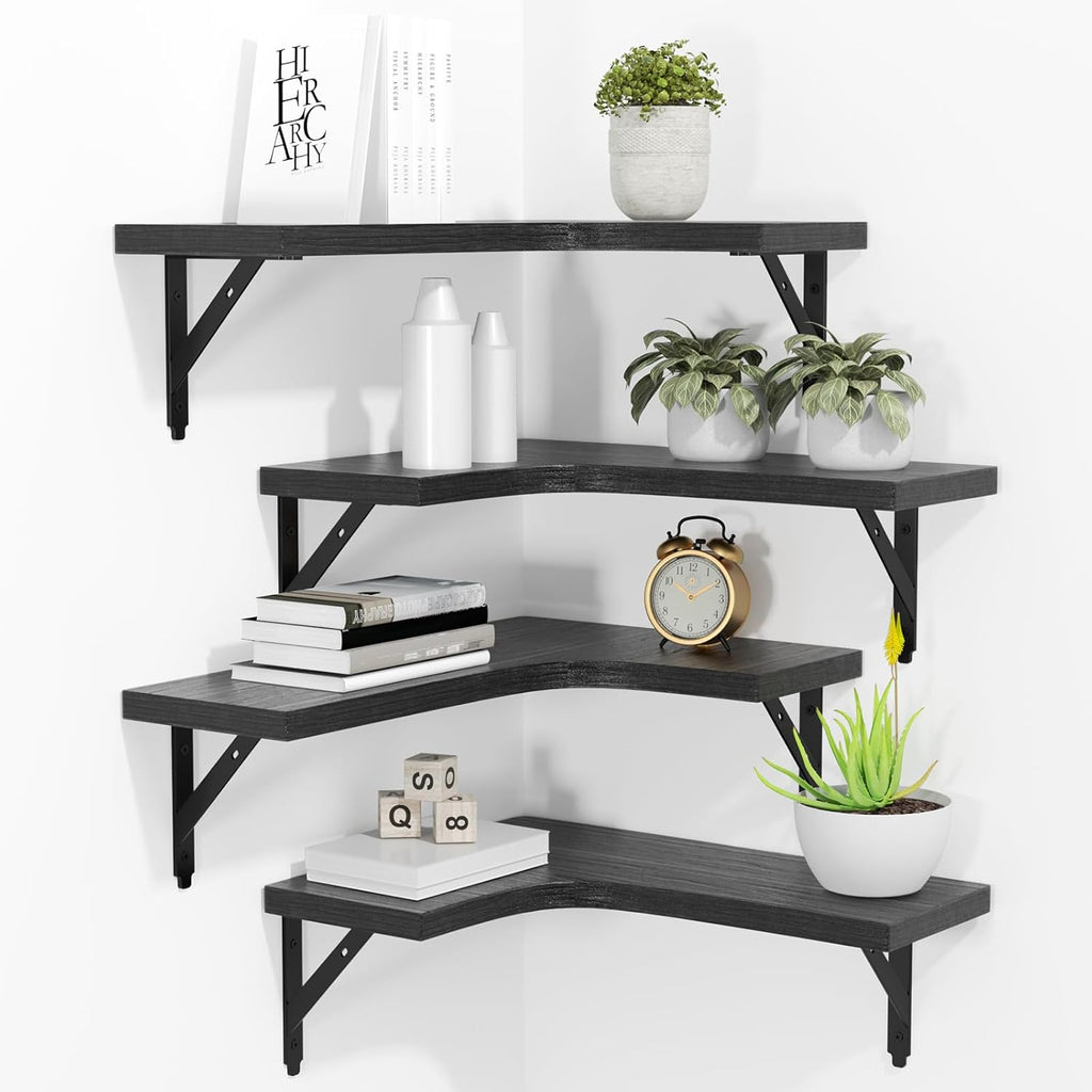Rustic Corner Floating Shelves – Wall Mounted Set of 4