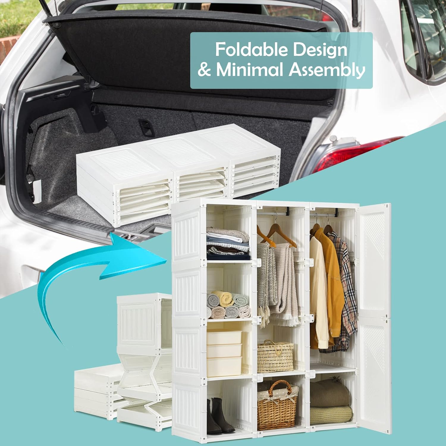 Portable Wardrobe Closet with Cover – Large Capacity Foldable Storage Organizer