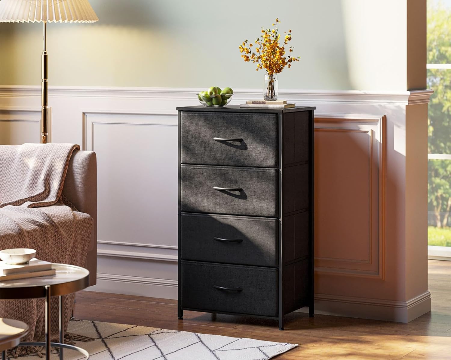 Compact Fabric Dresser with 4 Drawers – Space-Saving Storage for Small Rooms
