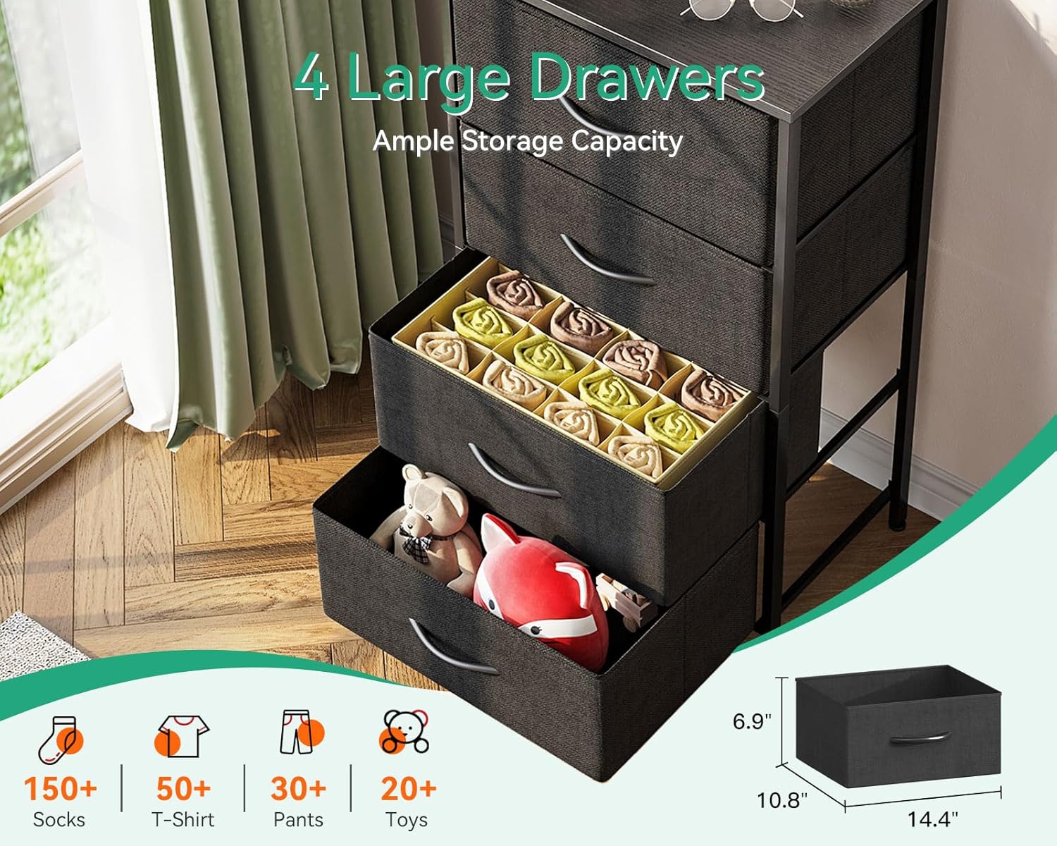 Compact Fabric Dresser with 4 Drawers – Space-Saving Storage for Small Rooms