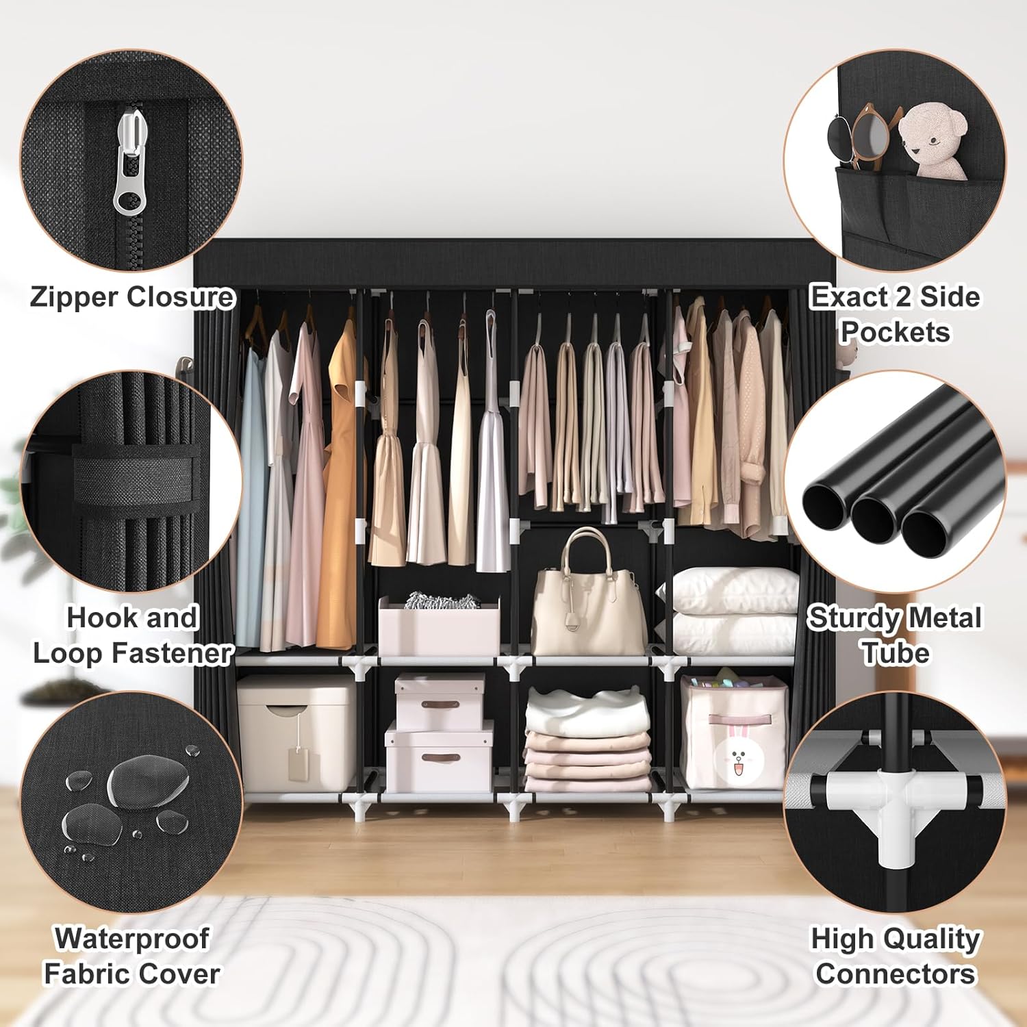 Large Capacity Portable Closet with Cover – Free Standing Wardrobe Organizer